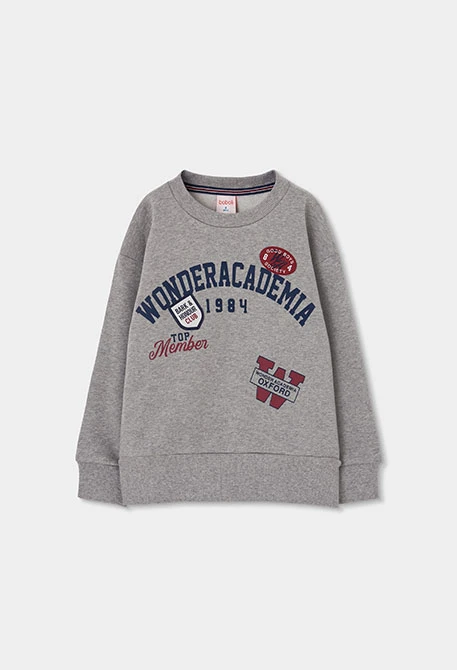 Grey vigore printed fleece sweatshirt for boys