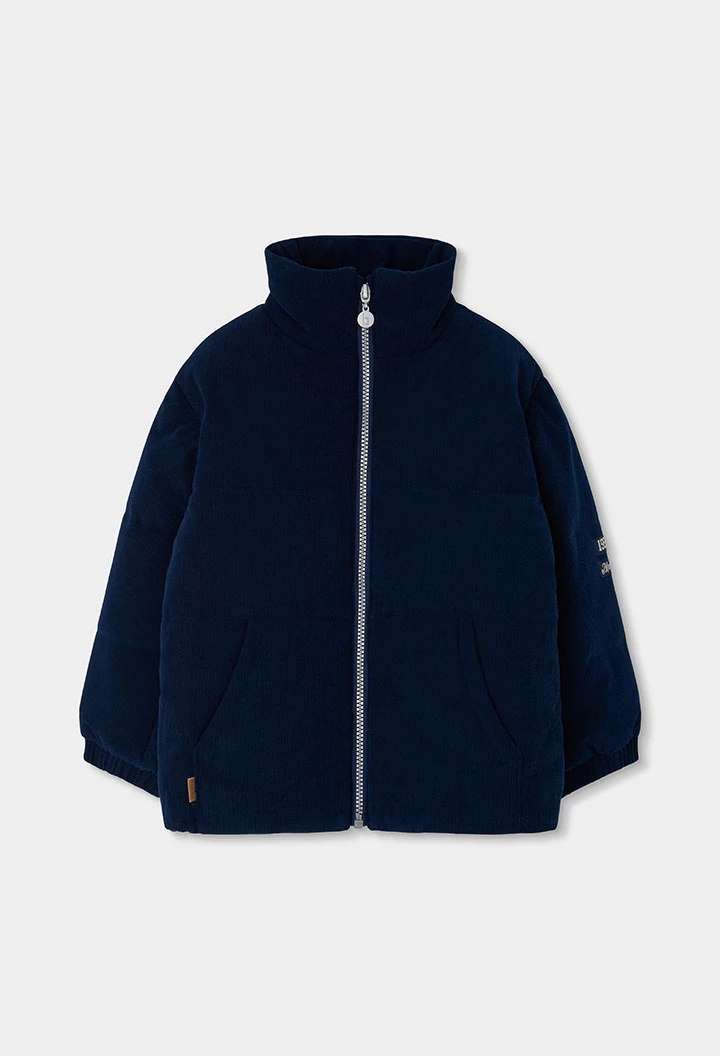 Parka velluto a coste bambino blu navy con cerniera