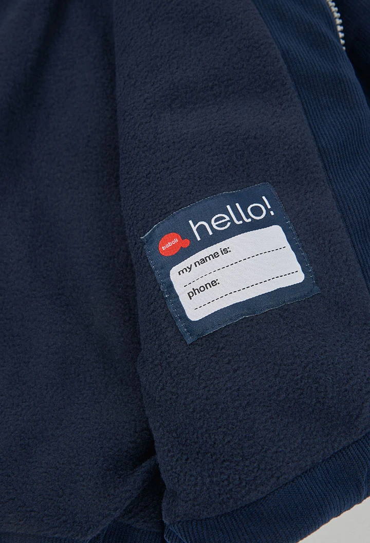 Parka en velours côtelé garçon bleu marine avec fermeture éclair
