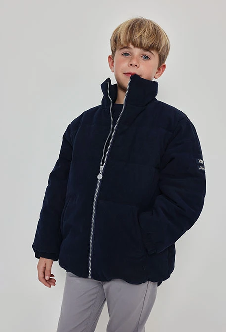 Navy blue corduroy parka for boys with zip