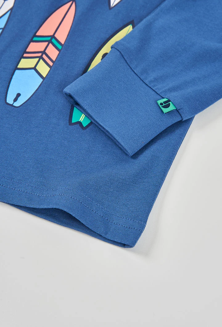 T-shirt enfant en coton à manches longues bleu coton