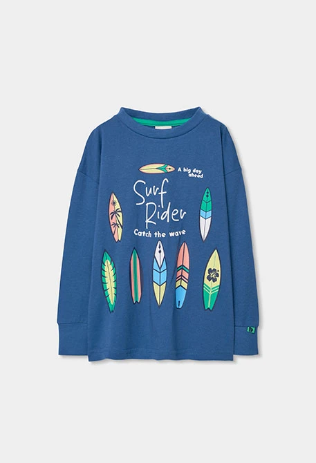 Children?s long-sleeve blue cotton T-shirt
