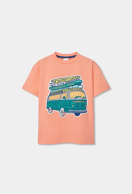 Camiseta niño naranja estampado