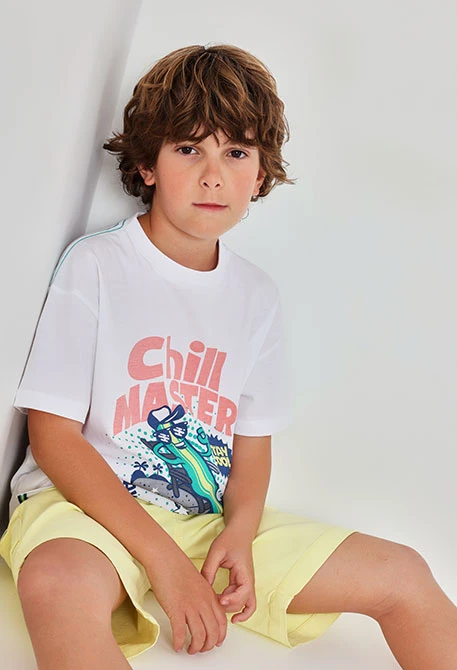 Camiseta algodón niño blanco estampado