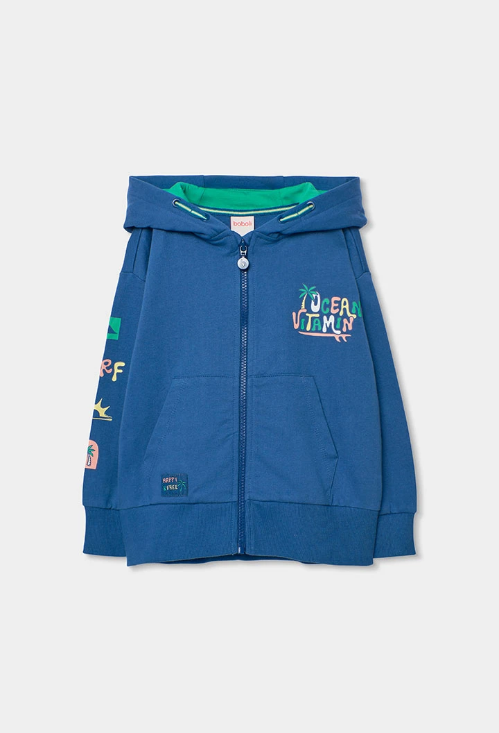 Kinderjacke mit Kapuze aus Baumwolle in Blau