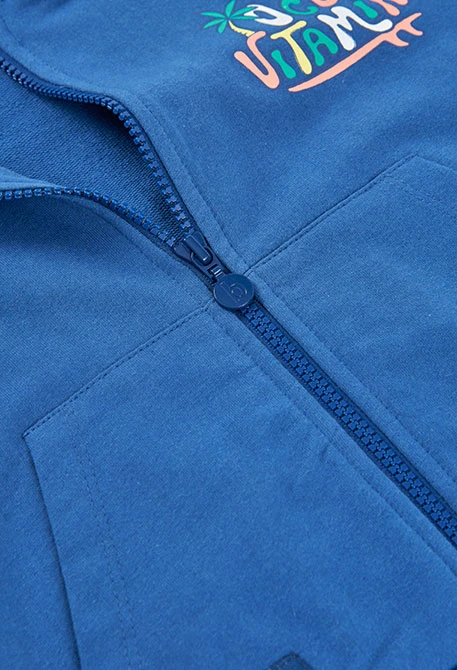 Children?s jacket with hood in blue cotton