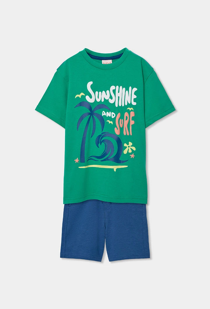 Set bambino maglietta e pantaloni cotone azzurro