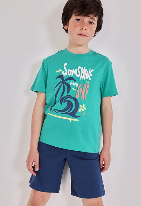 Boy?s set with t-shirt and blue cotton trousers