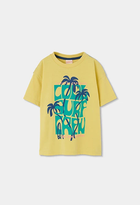 Yellow children?s T-shirt with palm tree print