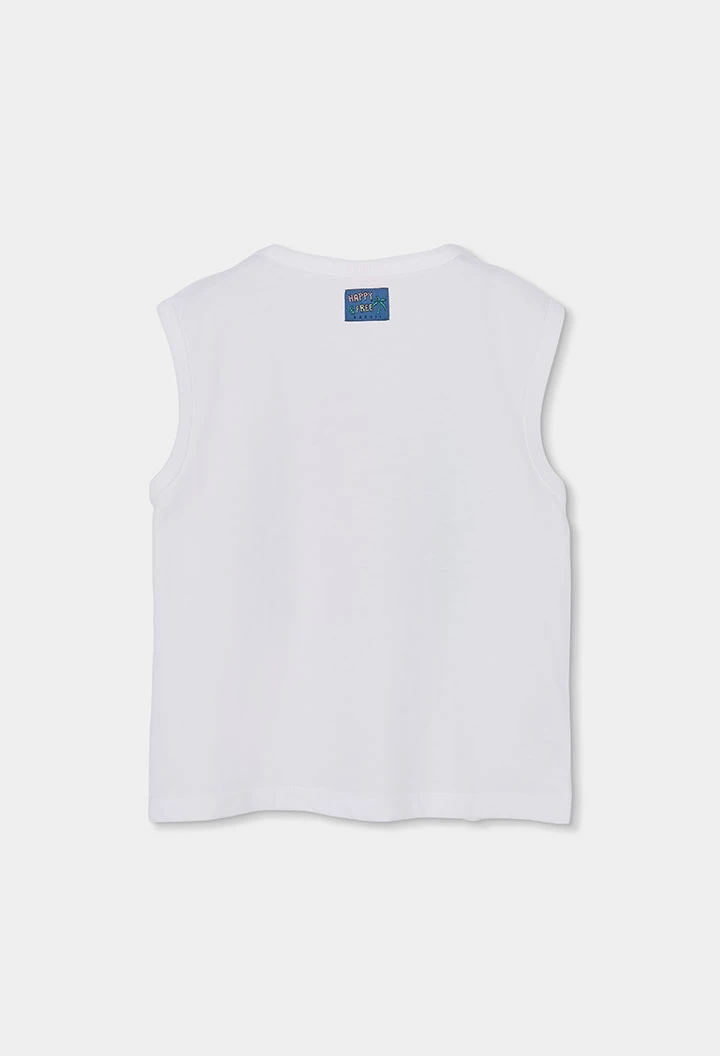 Camiseta de manga curta de algodão branco