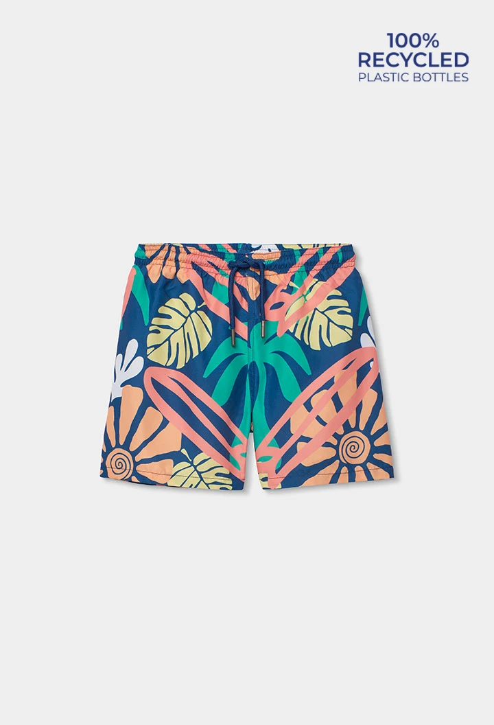 Blue swimsuit made from recycled fabric