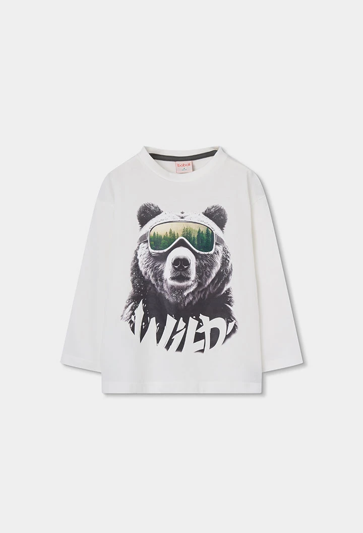 White bear print knitted boy\'s T-shirt