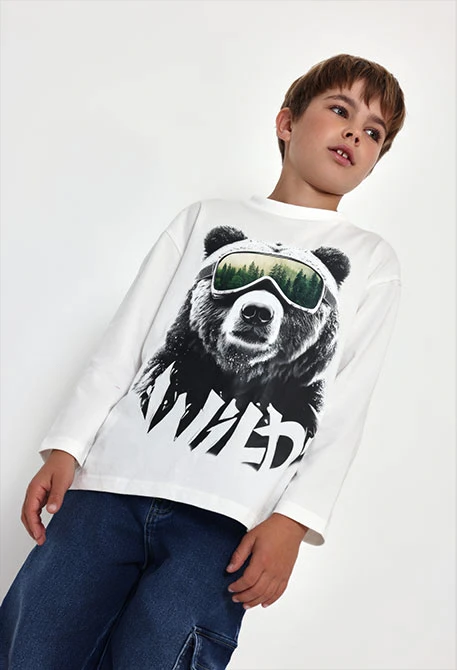 White bear print knitted boy\'s T-shirt