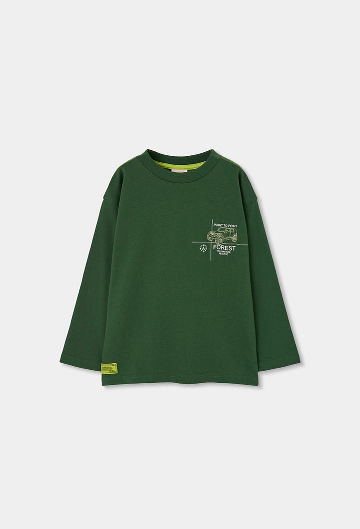 Camiseta de malha menino verde estampado carro