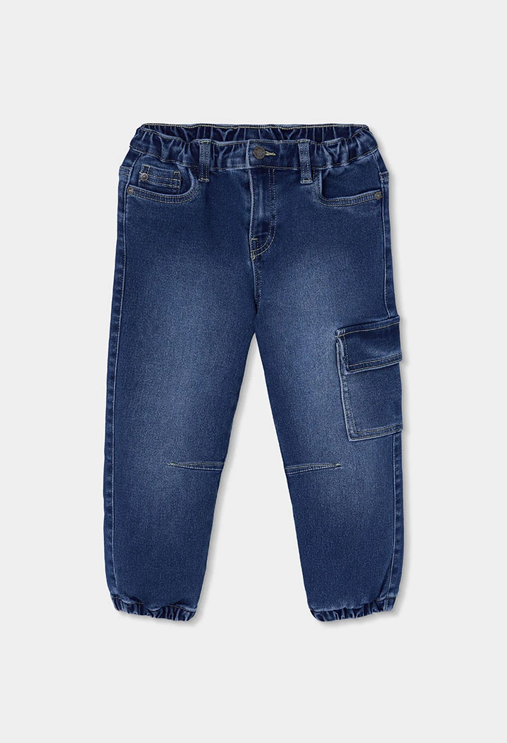 Pantalons denim nen blau amb butxaca lateral