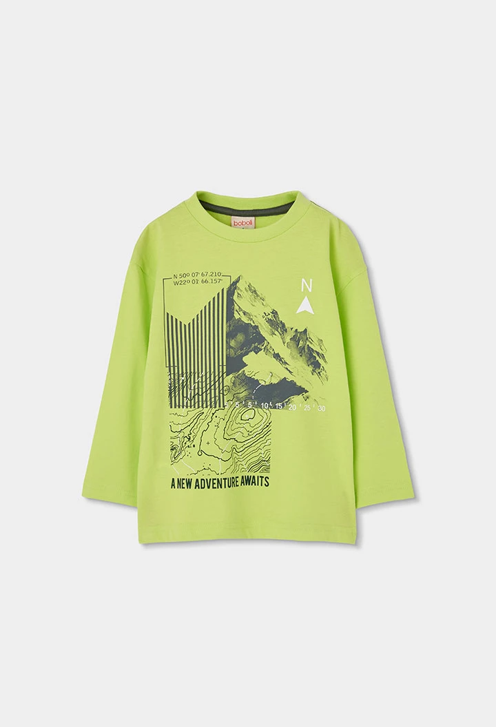 Camiseta de malha menino verde estampado montanha