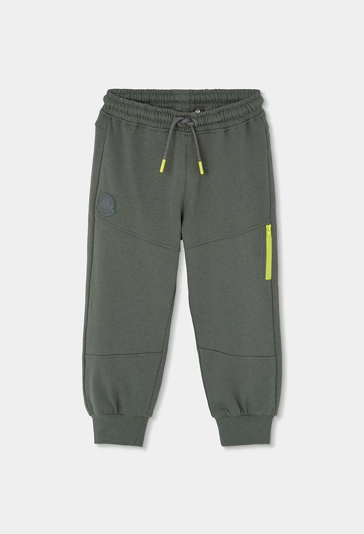 Calças de felpa menino cinzento com bolso de fecho de correr