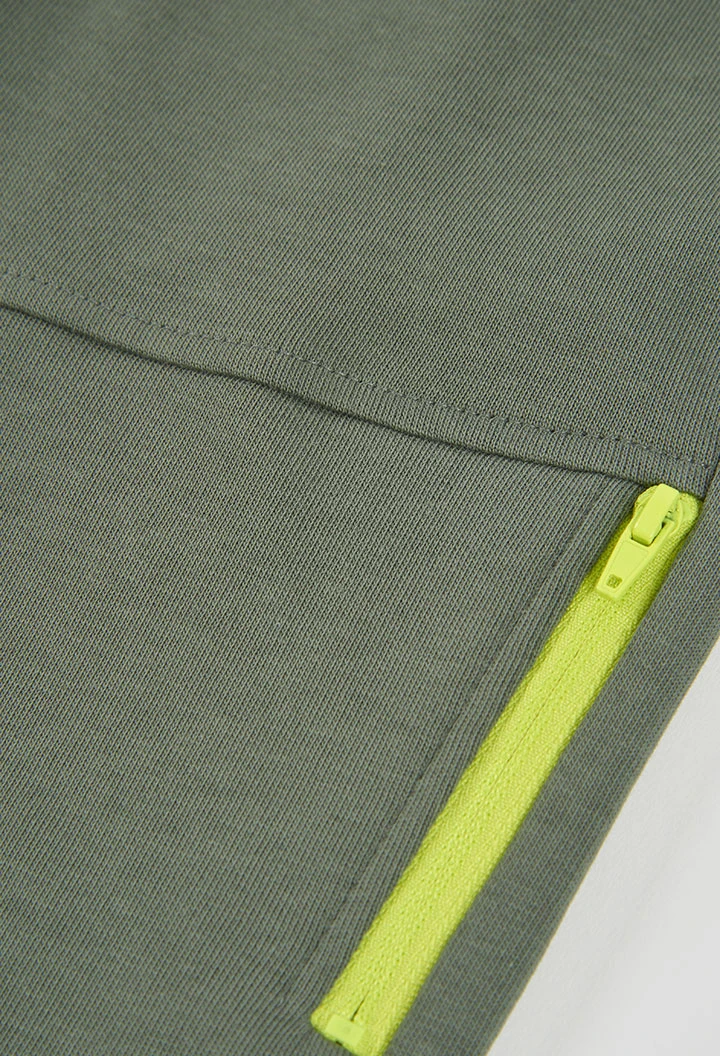 Grey fleece trousers for boys with zip pocket