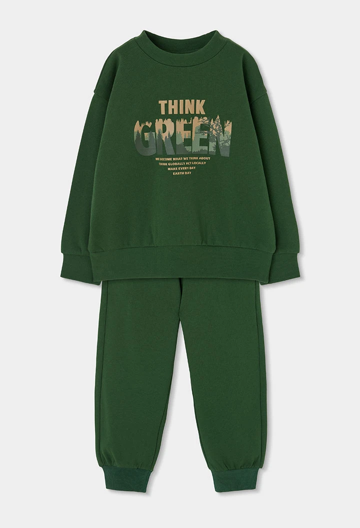 Completo in maglia bambino verde stampato Think Green