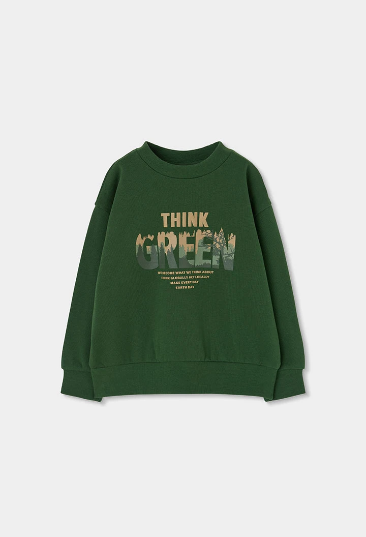 Completo in maglia bambino verde stampato Think Green