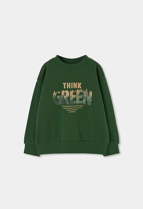 Green printed knit set for boys Think Green