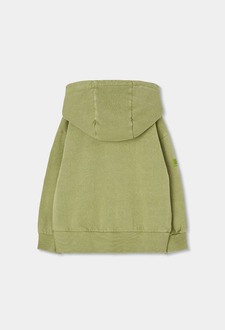 Chaqueta felpa niño verde con capucha