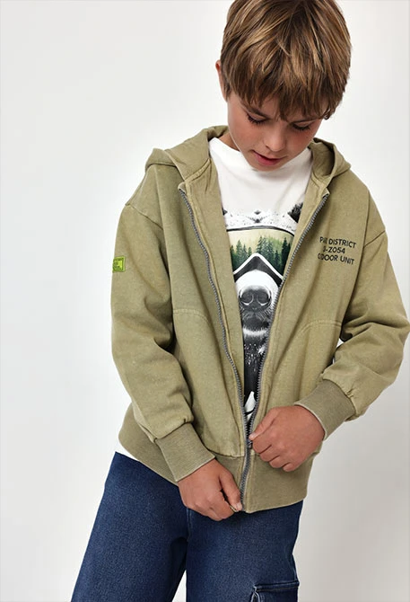 Fleece-Jacke für Jungen in Grün mit Kapuze