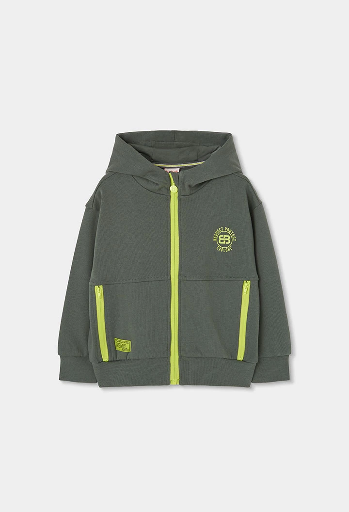 Chaqueta felpa niño gris con capucha y cremallera