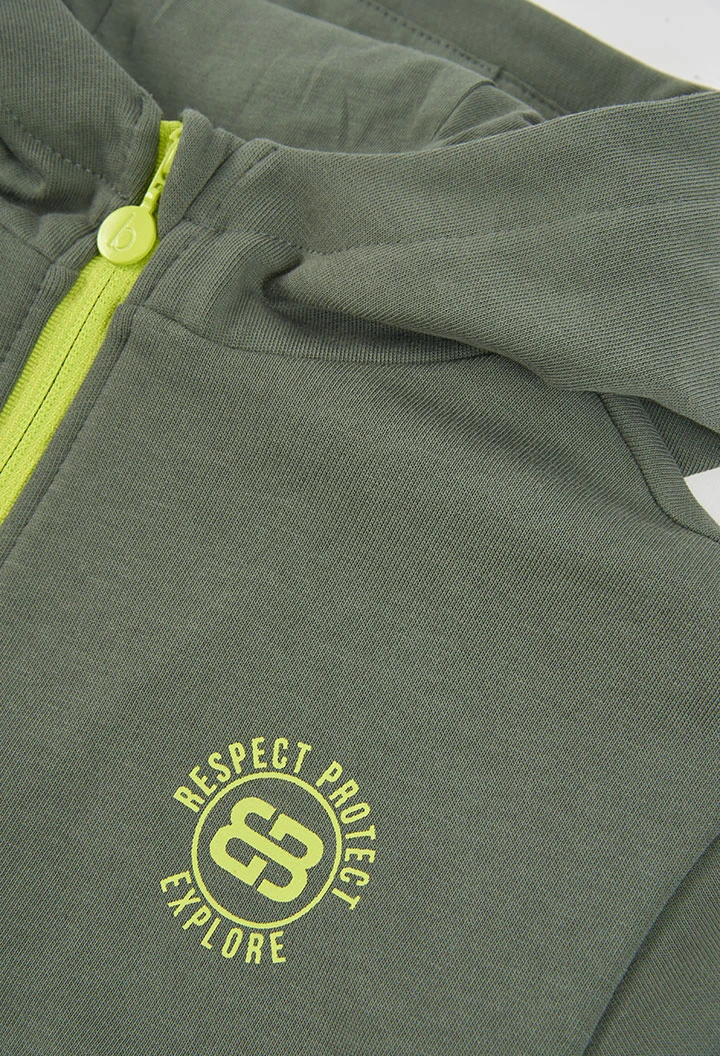Chaqueta felpa niño gris con capucha y cremallera