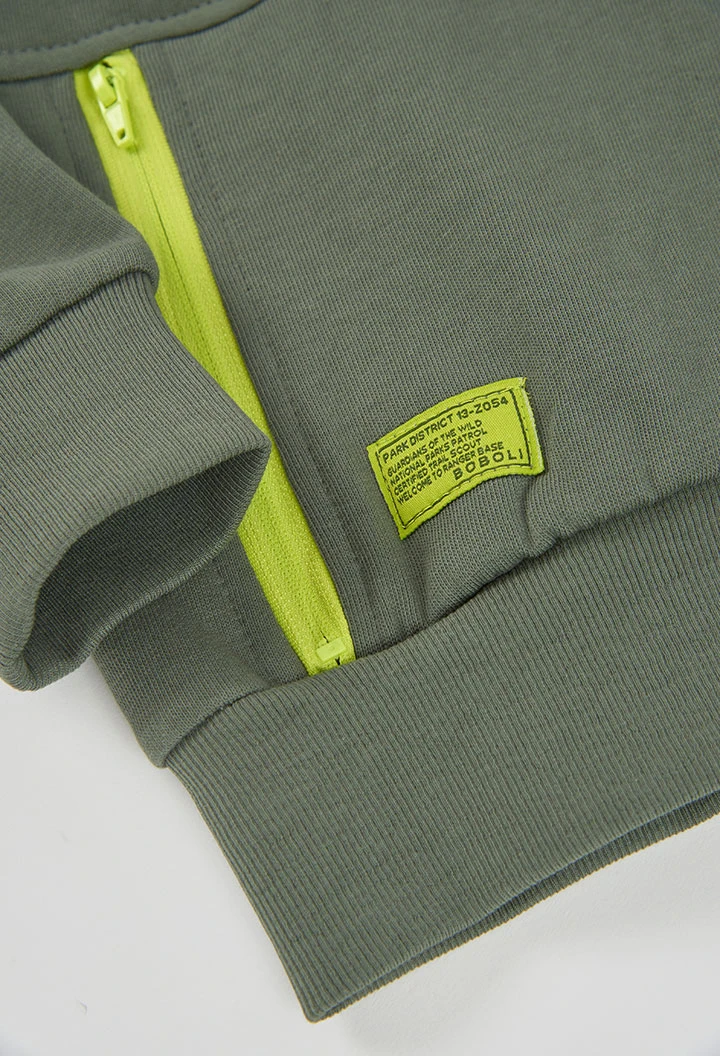 Chaqueta felpa niño gris con capucha y cremallera