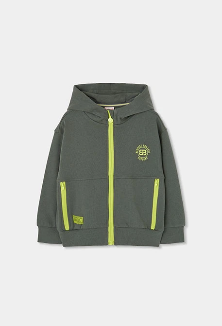 Chaqueta felpa niño gris con capucha y cremallera