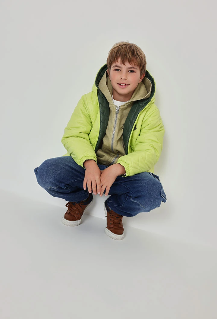 Parka tejido técnico reversible niño verde