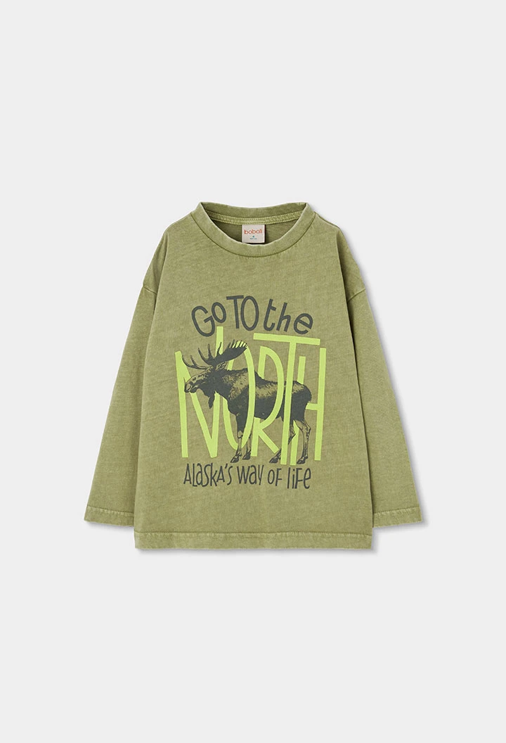 Camiseta de malha menino verde estampado alce