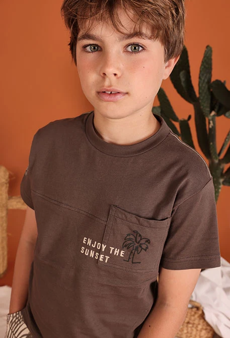 Camiseta niño algodón marrón