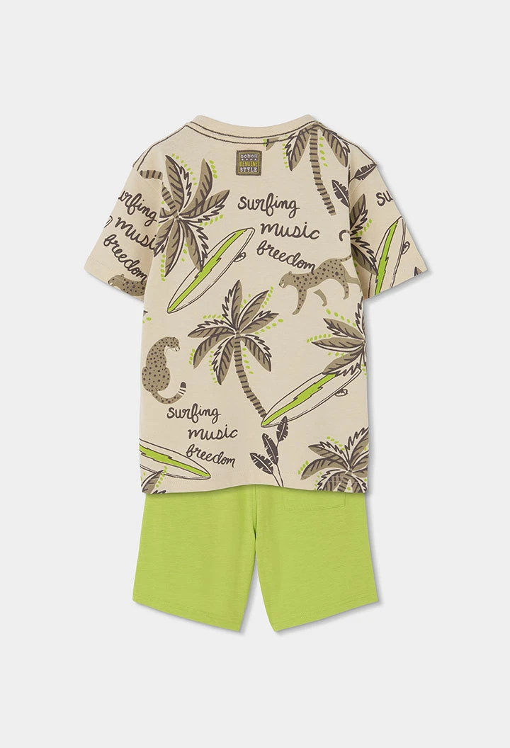 Children?s set green cotton T-shirt and trousers