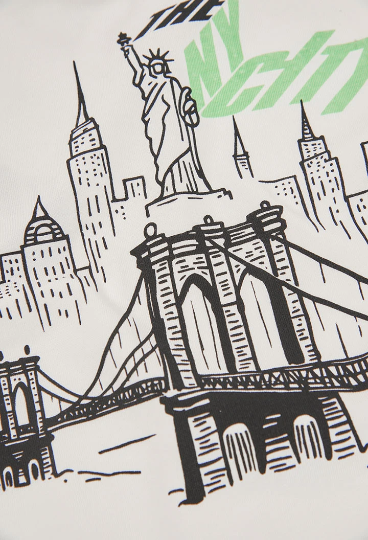 Weißes gestricktes T-Shirt für Jungen mit Big Apple-Aufdruck