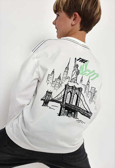 Samarreta de punt nen blanca estampat Big Apple