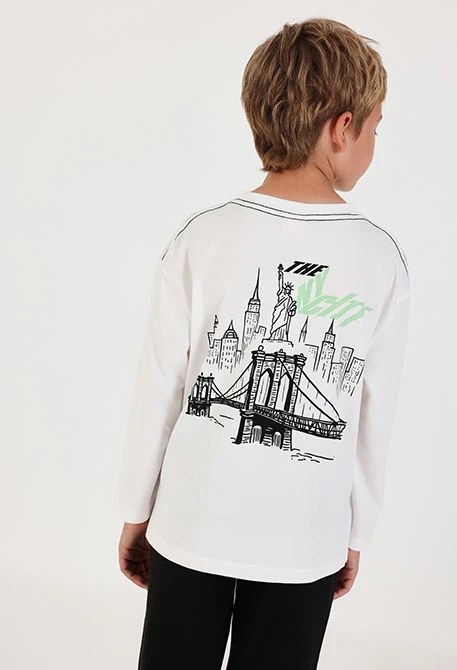 Maglietta in maglia bambino bianca stampa Big Apple