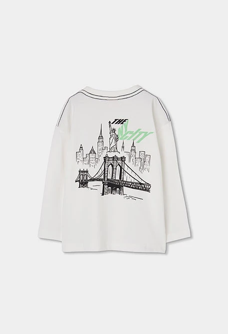 Maglietta in maglia bambino bianca stampa Big Apple