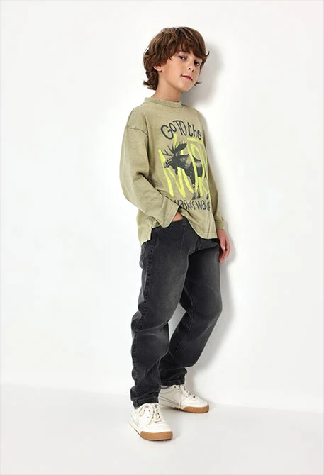 Pantalón denim elástico niño gris