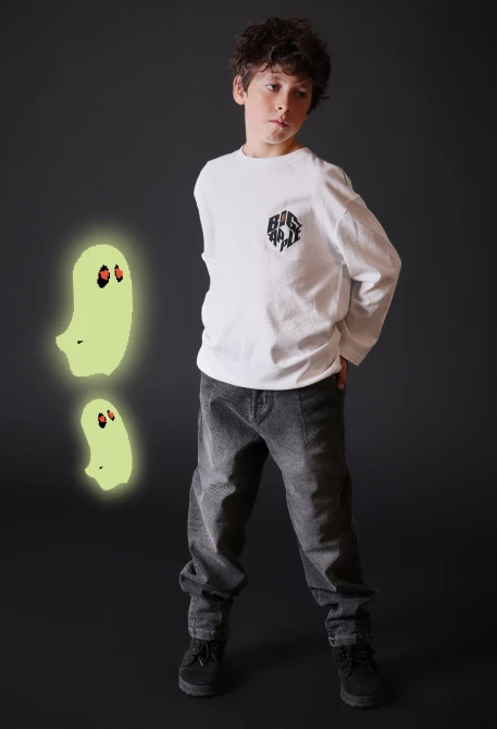 Pantalón denim elástico niño gris