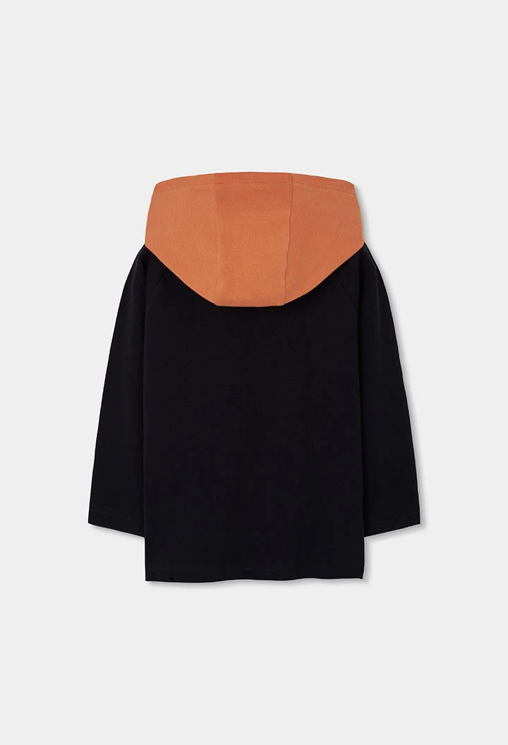 Camiseta punto niño negra con capucha estampada NY