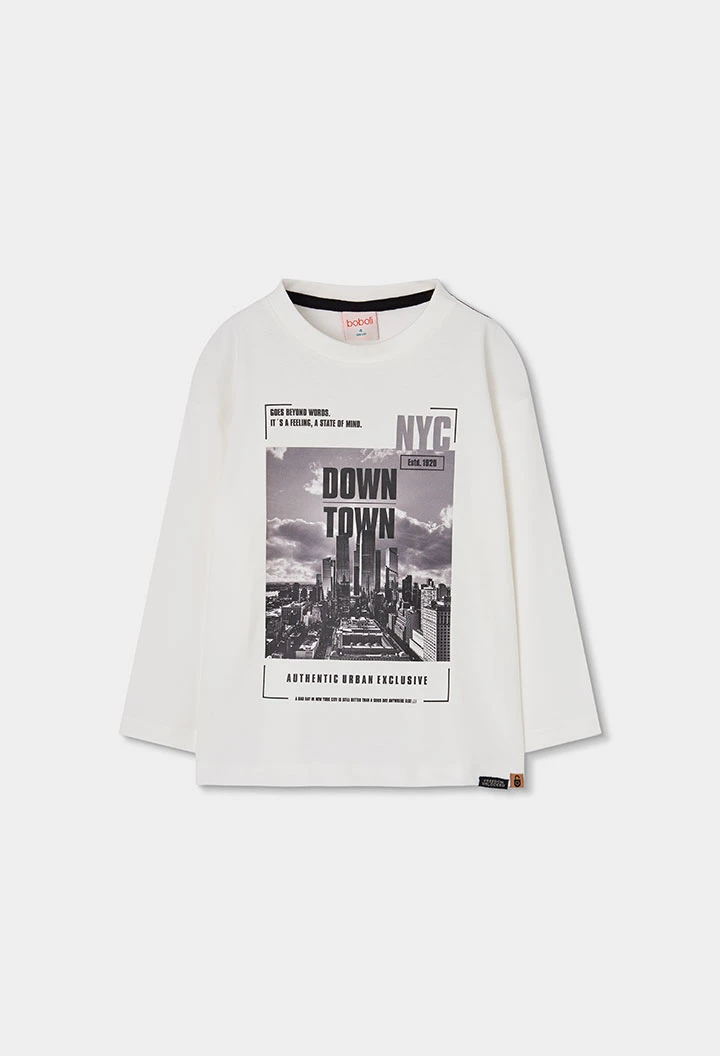 Maglietta in maglia bambino bianca stampa città NYC