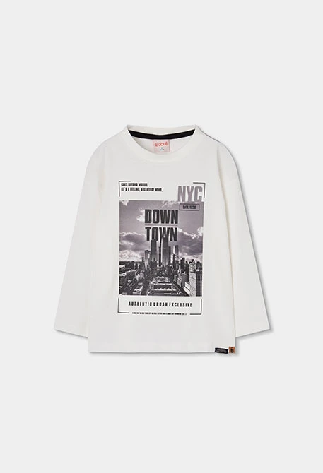 White NYC city print knitted boy\'s T-shirt