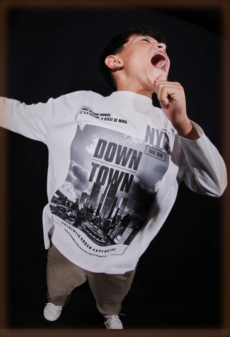 T-shirt en maille garçon blanc imprimé ville NYC