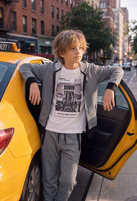 T-shirt en maille garçon blanc imprimé ville NYC