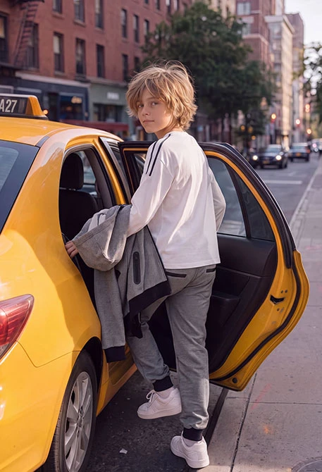 Black knitted trousers for boys with zip pockets