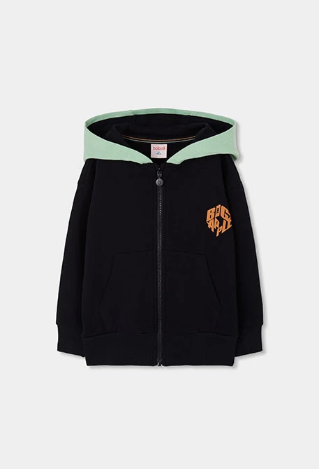 Chaqueta felpa niño negra con capucha