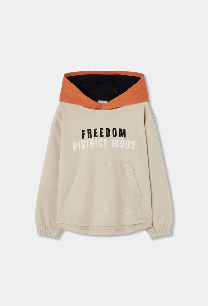 Sudadera felpa niño beige con capucha Freedom