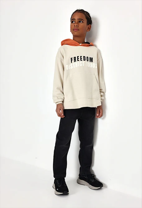 Dessuadora de pelfa nen beix amb caputxa Freedom